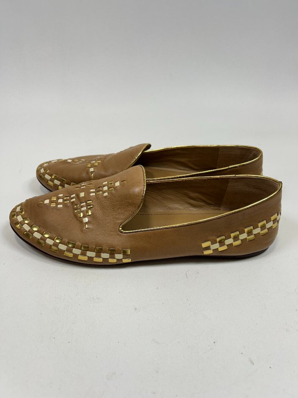 TORY BURCH Vintage Marlow Leather Braided Embroidered Loafer Moccasin SZ 10M